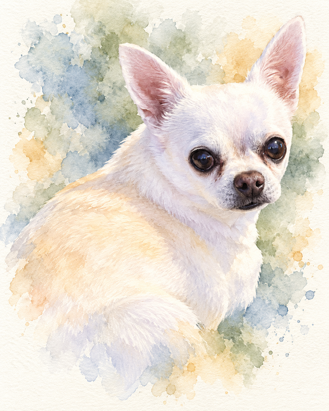 Watercolor portrait of Toby with soft blue and sage washes